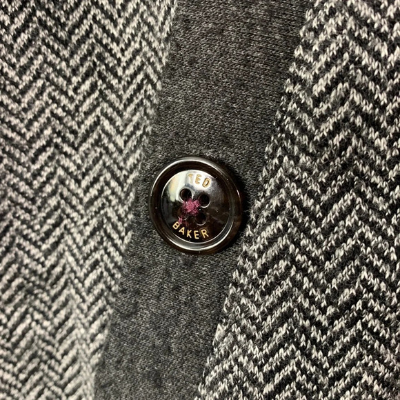 TED BAKER size 3 gray charcoal mens full zip herringbone cardigan mock neck - Picture 2 of 9
